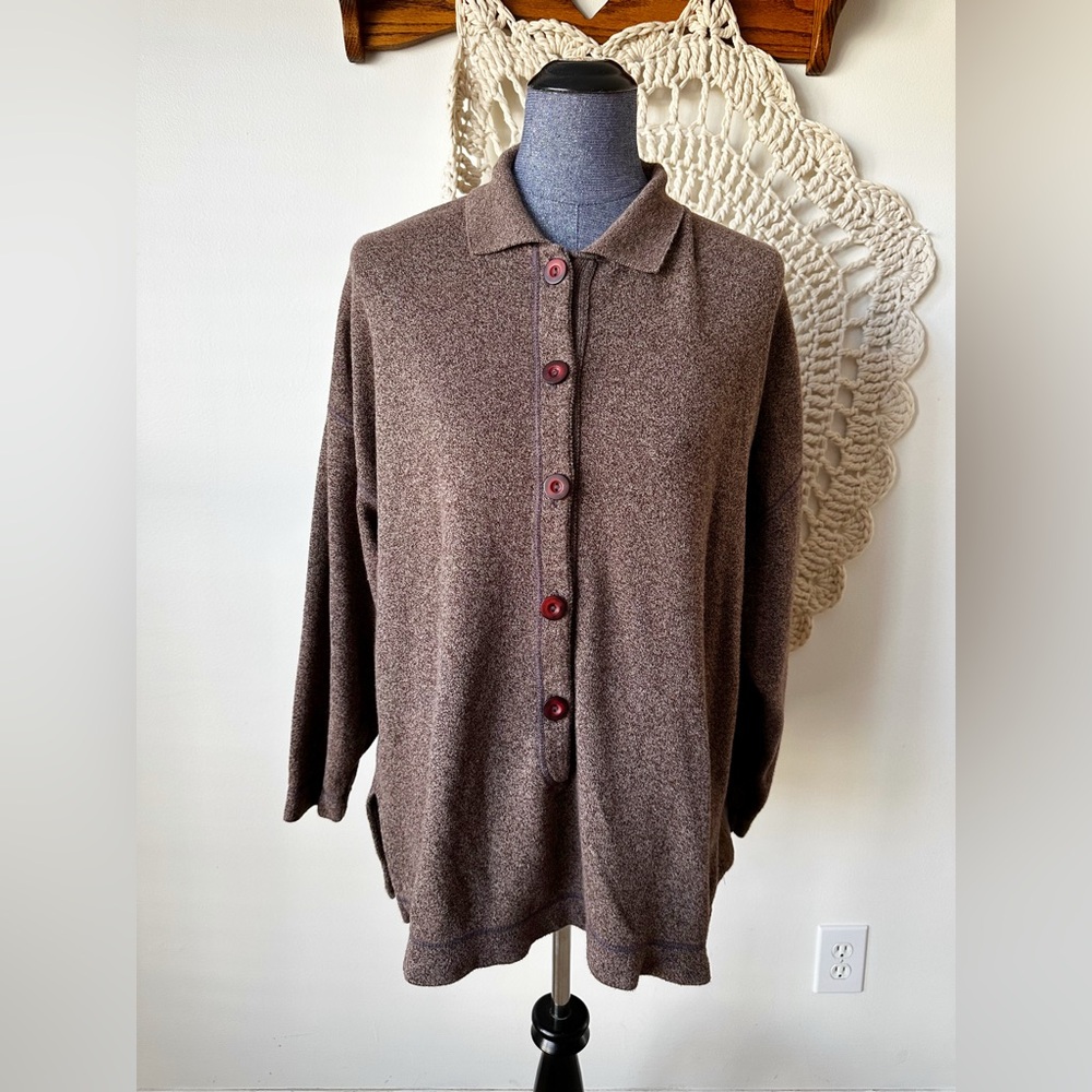 Erik Stewart Vintage Oversized Lagenlook Button Front Jersey Knit Top One Size